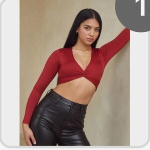 Klassy Network Twist Knot Long Sleeve Brami (Crop) Size S Red